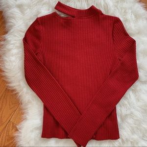 BERSHKA Cut Out Neck Ribbed Sweater